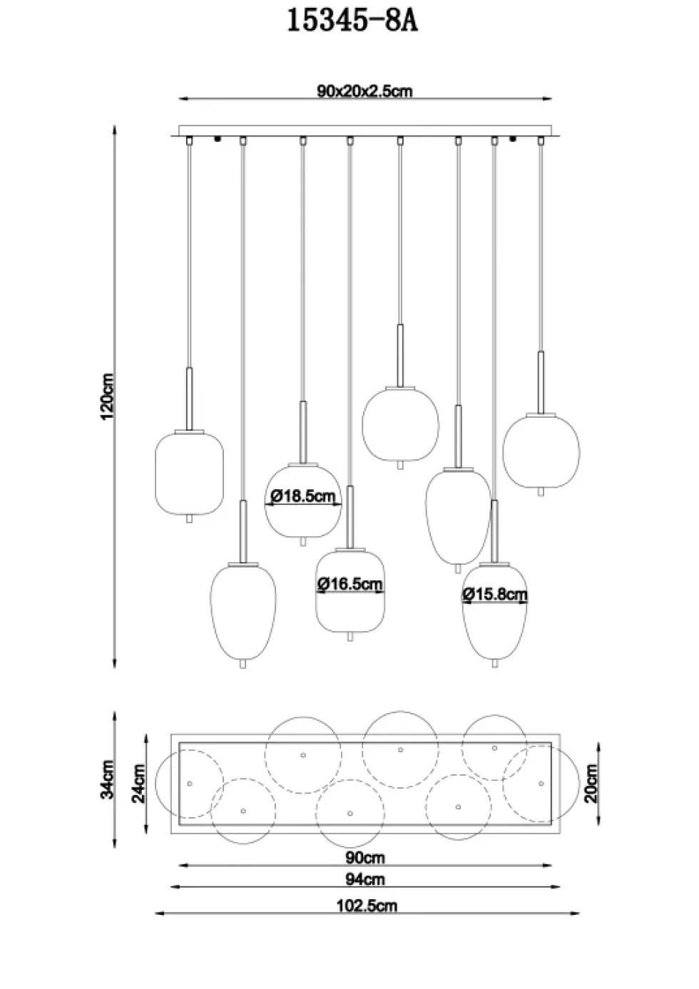 Blacky 102cm taklampa